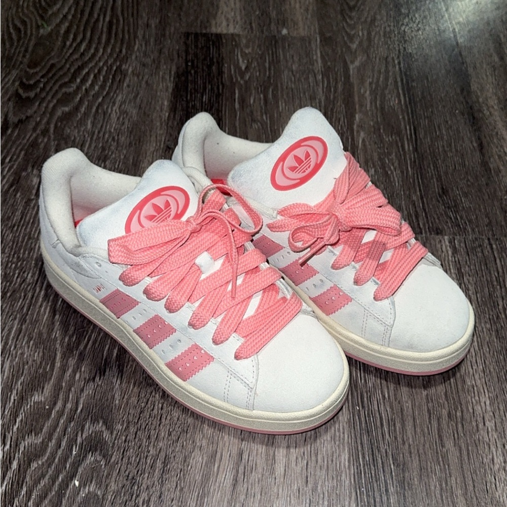 Adidas Pink and White Sneakers with Sporty Design